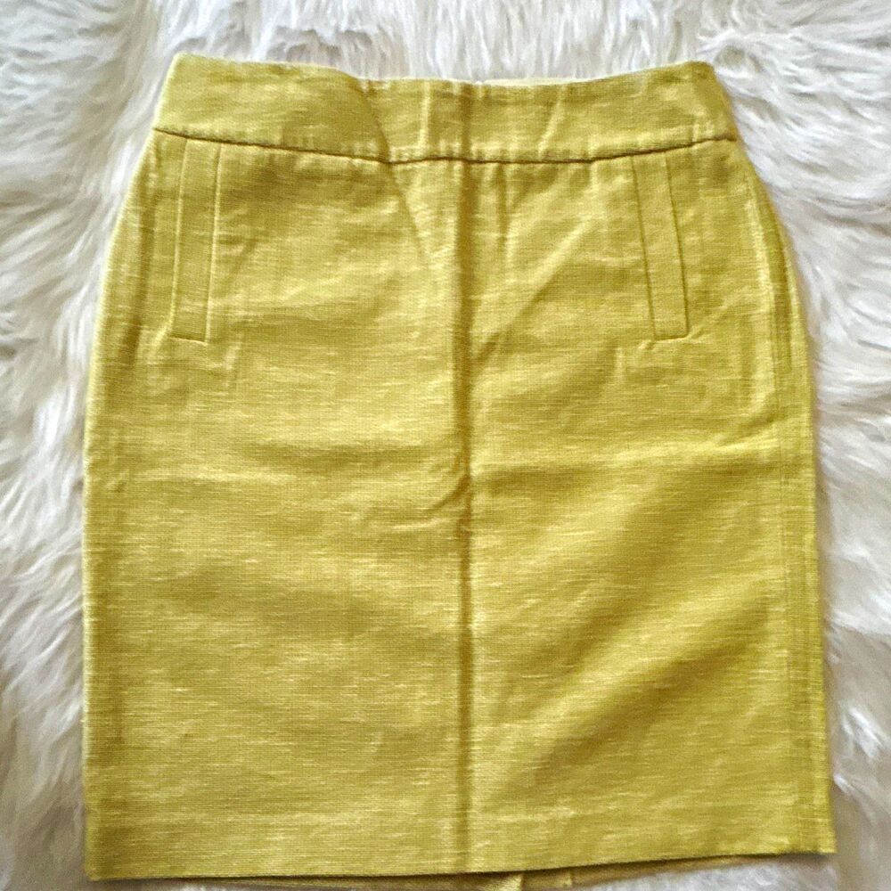 Banana Republic Womens Yellow Tweed Pencil Skirt 10 Knee Lined Zip stretch 605